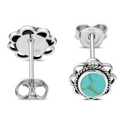 Turquoise Oval Braided Edge Silver Stud Earrings - e362